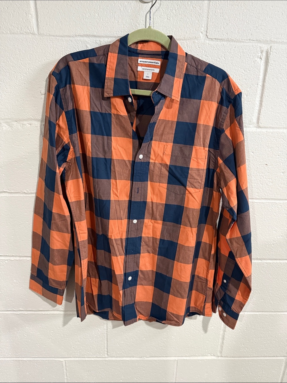 Amazon Essentials Orange and Navy Large-Check Button-Down Shirt